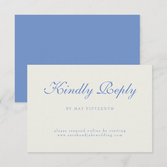 Cartão RSVP Casamento Creme com Texto Azul (Frente/Verso)