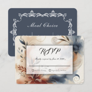 Cartão RSVP Casamento Crepúsculo de Terracota e Flores Navy