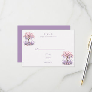 Cartão RSVP Casamento da Árvore de Lavanda com Flor de Cerejei