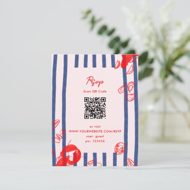 Cartão RSVP Casamento da Costa Leste de Ostras de Lagosta de M (Em pé/Frente)