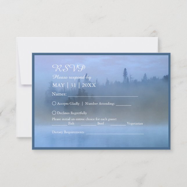 Cartão RSVP casamento da floresta azul poeirenta (Frente)