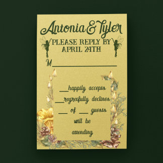 Cartão RSVP Casamento da Floresta das Fadas de ouro