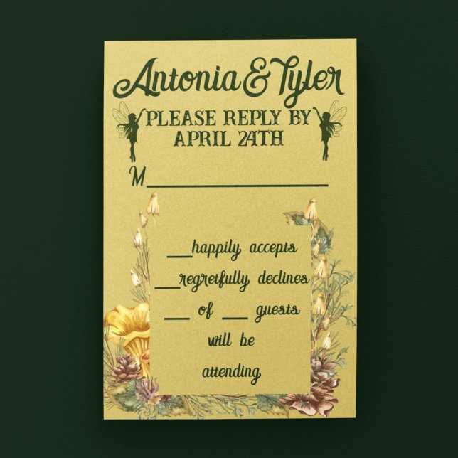 Cartão RSVP Casamento da Floresta das Fadas de ouro (Criador carregado)