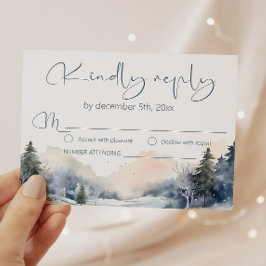 Cartão RSVP Casamento da Floresta de Inverno da Rússia Woodlan