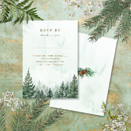 Cartão RSVP Casamento da Floresta de Pinheiros Rustic Watercol