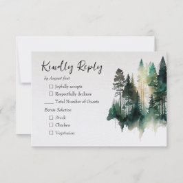 Cartão RSVP Casamento da Floresta Rustic Watercolor