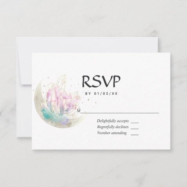 Cartão RSVP Casamento da Lua de Cristal Boho Místico (Frente)
