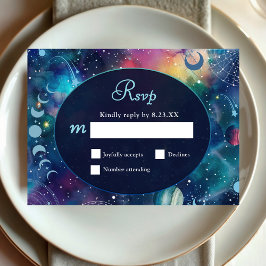 Cartão RSVP casamento da meia-noite celestial