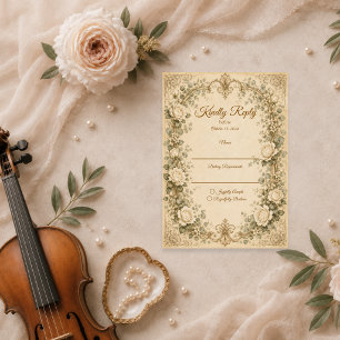 Cartão RSVP Casamento da Rosa Marfim Elegante