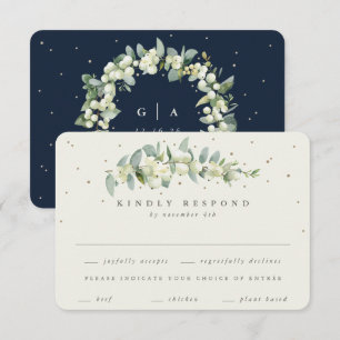 Cartão RSVP Casamento Dark Navy/Cream Snowberry+Eucalipto Stem
