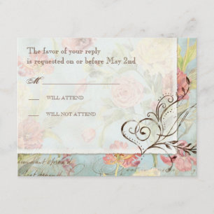 Cartão RSVP Casamento das Flores Florais Les Fleurs Peony Rosa