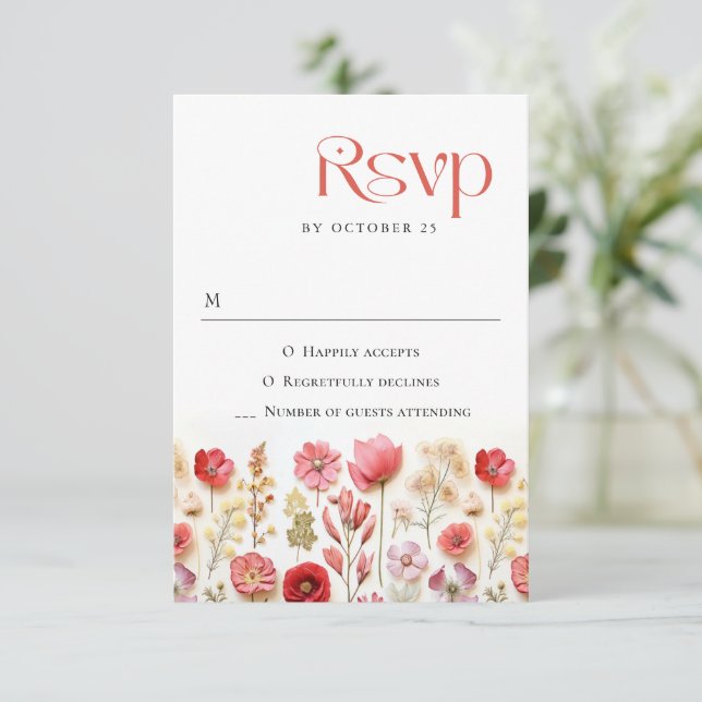 Cartão RSVP Casamento das Flores Selvagens do Pastel Rosa Boho (Em pé/Frente)