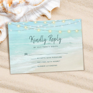 Cartão RSVP Casamento das Luzes de Verão de Ocean Beach