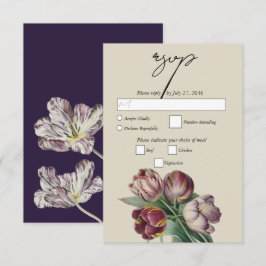 Cartão RSVP Casamento das Tulipas Púrpuras Moody Watercolor