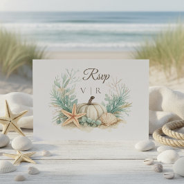 Cartão RSVP Casamento de Abóbora Concha Outono Costeiro 