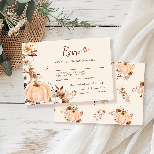 Cartão RSVP Casamento de Abóbora Floral (Criador carregado)