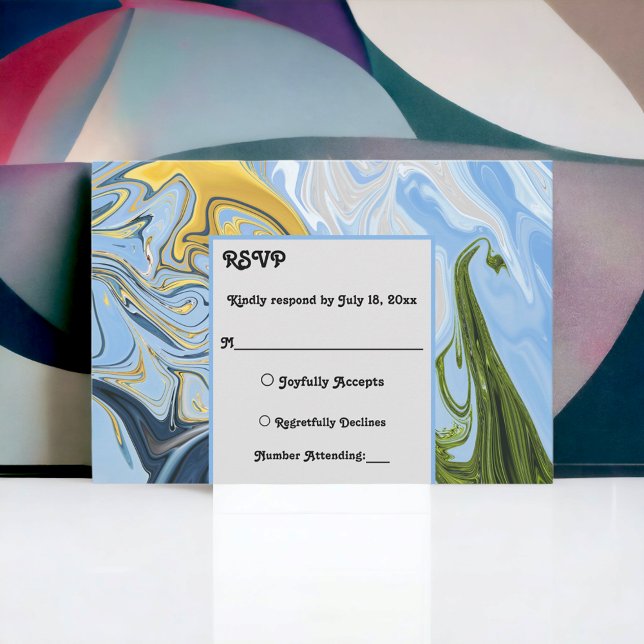 Cartão RSVP Casamento de Abstrato Azul Amarelo Verde Mínimo El (Criador carregado)