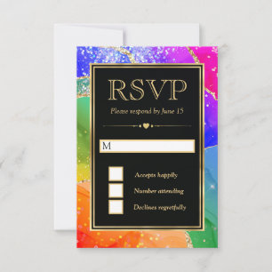 Cartão RSVP Casamento de Ágata Brilhante Arco-íris e Ouro Eleg