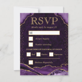 Cartão RSVP Casamento de Ágata Brilhante Roxo e Dourado Elegan