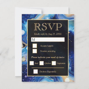 Cartão RSVP Casamento de Ágata Celestial Azul Dourado Elegante