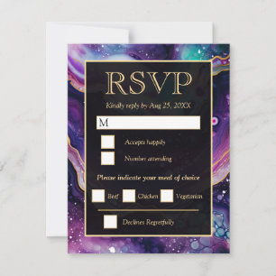 Cartão RSVP Casamento de Ágata Celestial Dourada Roxa