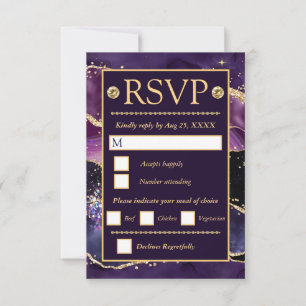 Cartão RSVP Casamento de Ágata de Mármore com Brilho Dourado R
