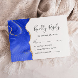 Cartão RSVP Casamento de Água-forte Azul Real Moderno