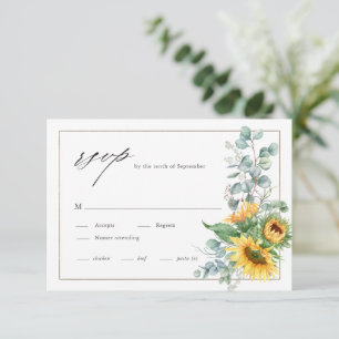 Cartão RSVP Casamento de aguarela de girassol elegante e eucal