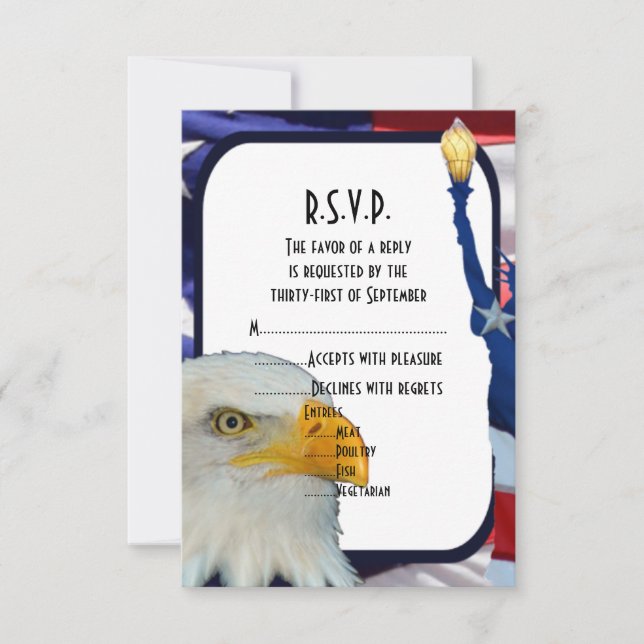 Cartão RSVP Casamento de águia Americana Patriótico R.S.V.P. (Frente)