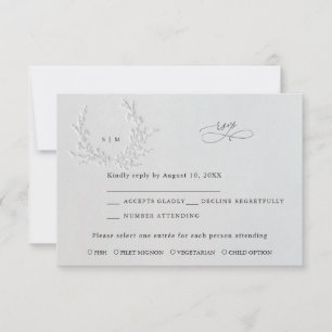 Cartão RSVP Casamento de Algodão com Relevo Cego Falso Mínimo