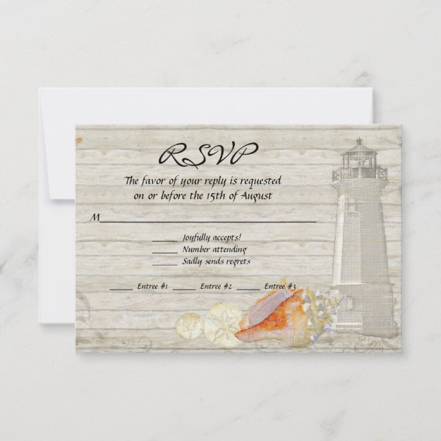 Cartão RSVP Casamento de Algodão de Praia Casamento de Faróis  (Frente)