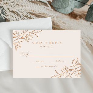 Cartão RSVP Casamento de Amêndoa e Florais Desenhados e Cobre