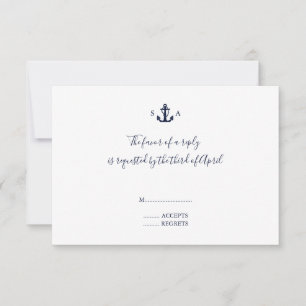 Cartão RSVP Casamento de Âncora Azul Marinho Náutico Monograma