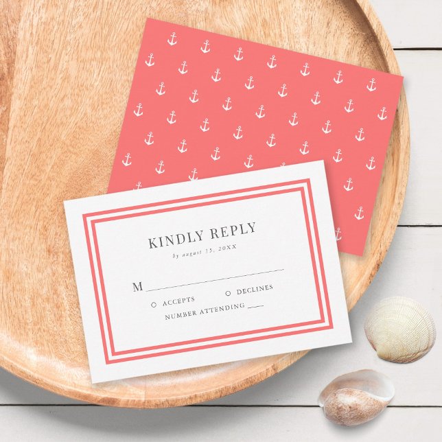 Cartão RSVP Casamento de Âncora Clássica Moderna de Cor Editáv (Criador carregado)