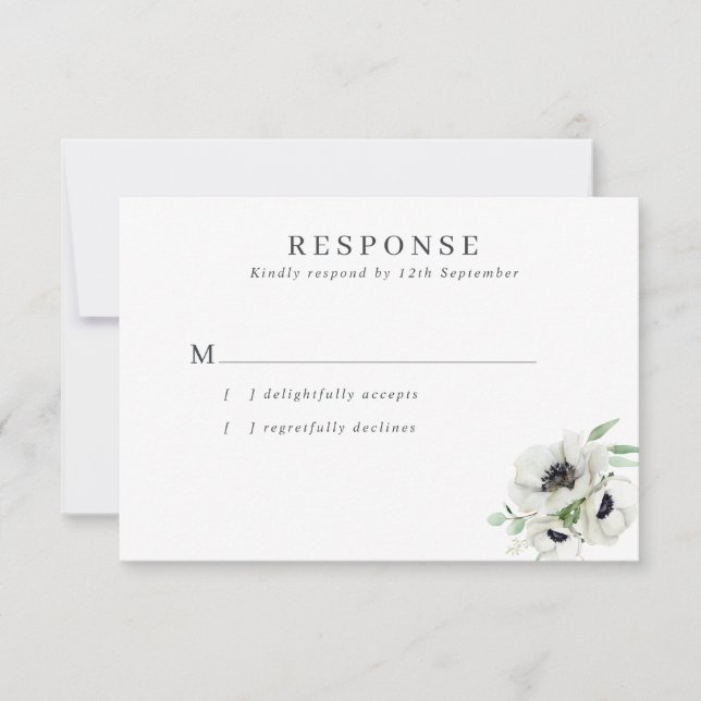 Cartão RSVP Casamento de Anêmonas de Aquarela de inverno (Frente)