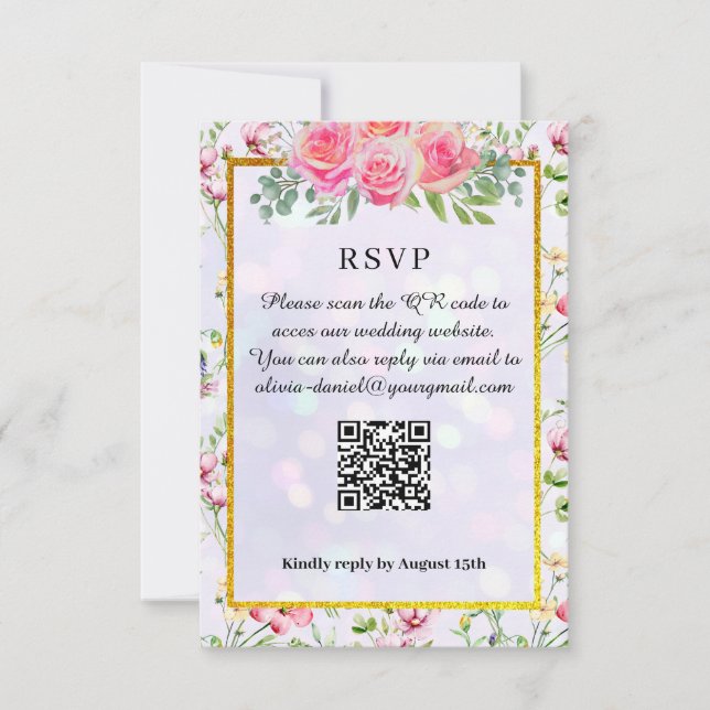 Cartão RSVP Casamento de Aquarela de Flores Rosa Escamosas Ele (Frente)