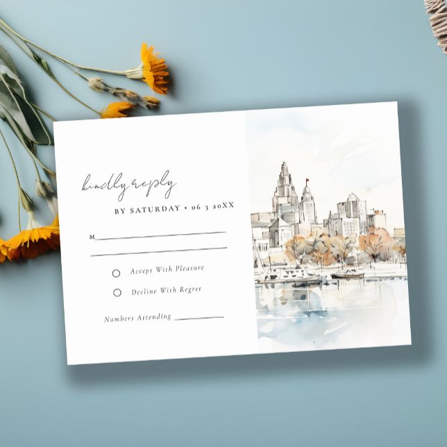 Cartão RSVP Casamento de Aquarela de Kansas City Missouri (Criador carregado)