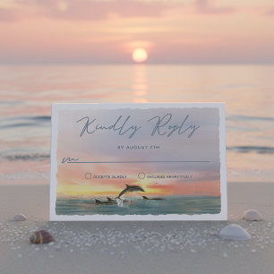 Cartão RSVP Casamento de Aquarela do Pôr do Sol do Golfinho de