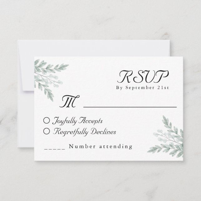 Cartão RSVP Casamento de Aquarela Floral Chic Eucalyptus Elega (Frente)