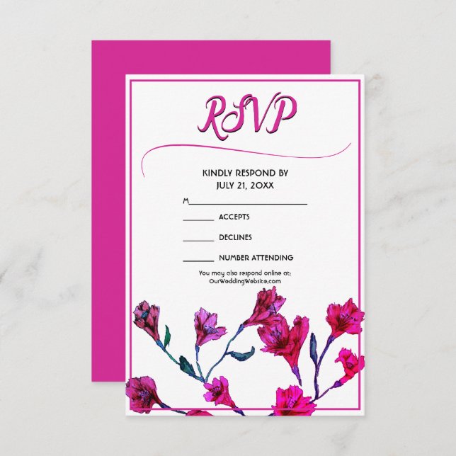 Cartão RSVP Casamento De Aquarela Floral Rosa Brilhante (Frente/Verso)
