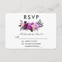 Cartão RSVP Casamento de Aquarela Floral Roxo Ultra Violet P