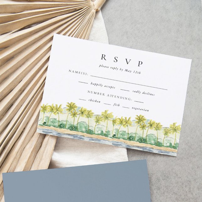 Cartão RSVP Casamento de Aquarela Tropical de Palmeiras de Pra (Criador carregado)