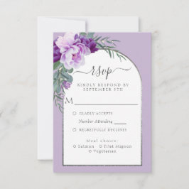 Cartão RSVP Casamento de Arca de Prata de Folhagem Floral Púrp