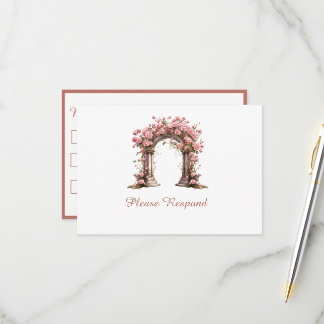 Cartão RSVP Casamento de Arco de Casamento Boho de Rosas Blush (Frente/Verso In Situ)