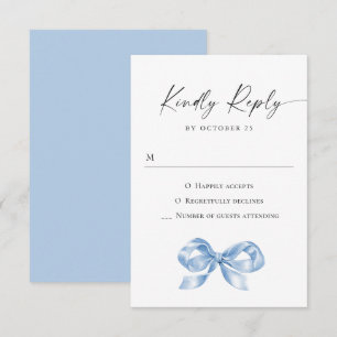 Cartão RSVP Casamento de Arco de Mão Azul Elegante Dusty