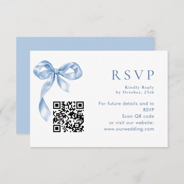Cartão RSVP Casamento de Arco de Mão Azul Elegante Dusty (Frente/Verso)