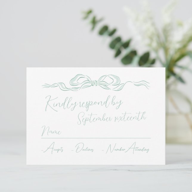 Cartão RSVP Casamento de Arcos Desenhado à Mão Verde Elegante (Em pé/Frente)