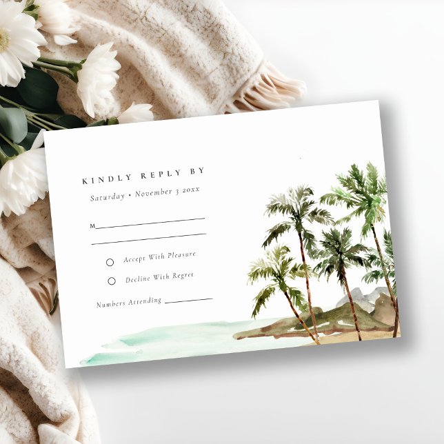 Cartão RSVP Casamento de Areia de Praia de Palmeiras Russas Tr (Criador carregado)