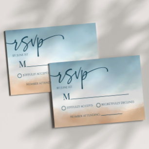 Cartão RSVP Casamento de Areia de Praia do Oceano Azul