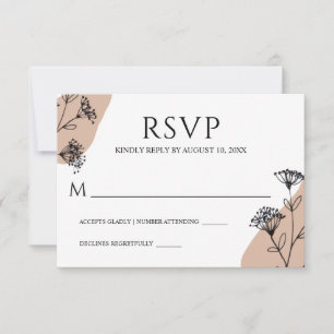 Cartão RSVP Casamento de Arte com Linha Floral Simples Branco 